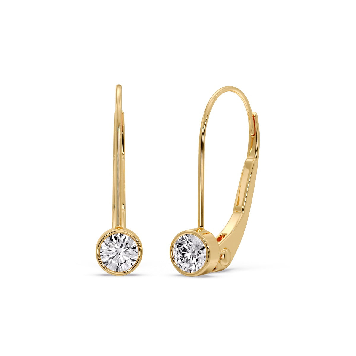 Lever Back Bezel Set Round Diamond Earrings