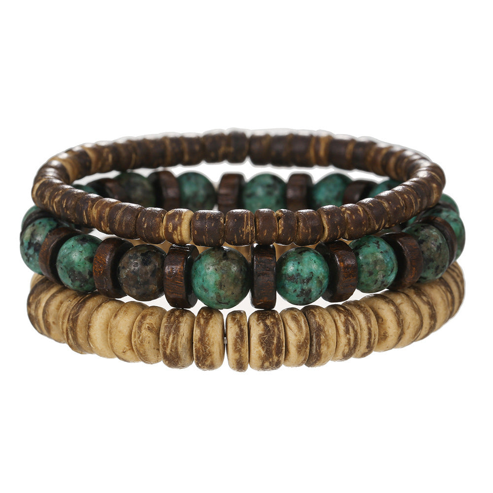Retro Men's Coconut Wood Multi-Layer Stackable Bracelet Set