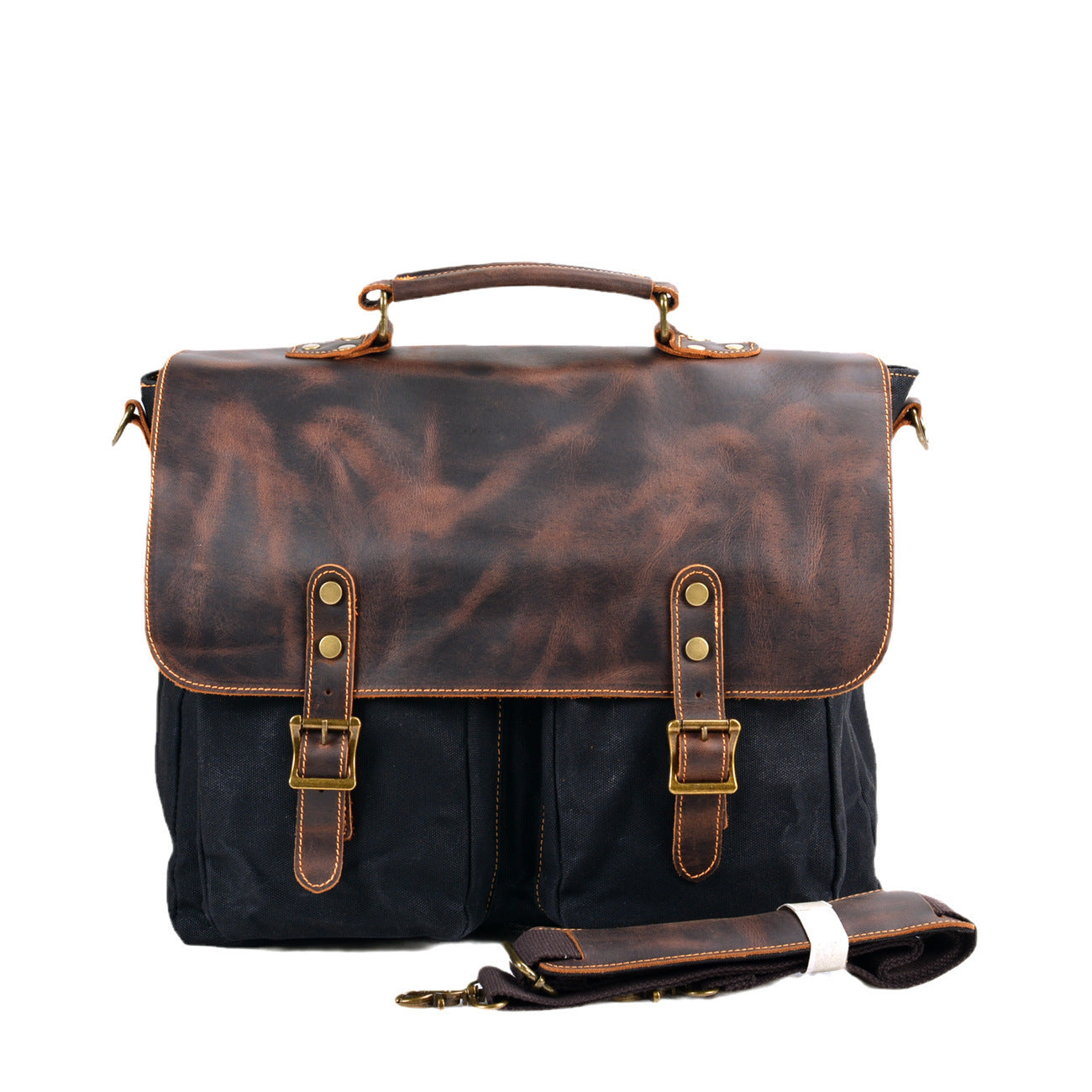Waterproof Canvas Stitching Leather Briefcase For Men
