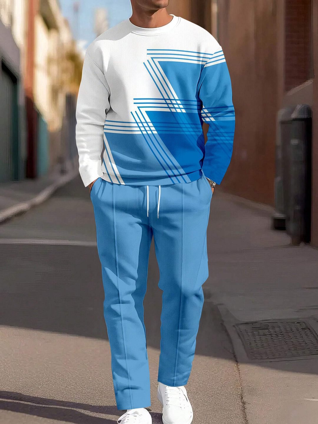 Men's Round Neck Loose Sweatshirt And Sweatpants Set