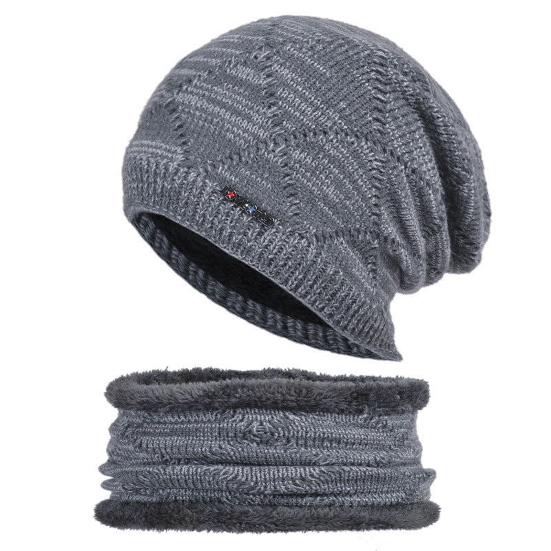 Men's Two-piece Woolen Hat With Head And Ear Protection and Neck Warmer