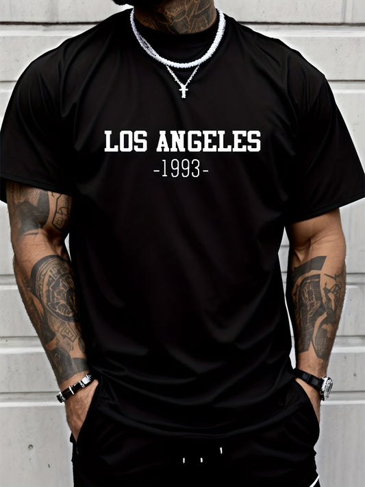 Los Angeles Graphic Men's Short Sleeved T-shirt, Comfortable Stretch Fashionable Summer T-shirt, Casual Daily Style Fashionable Clothing