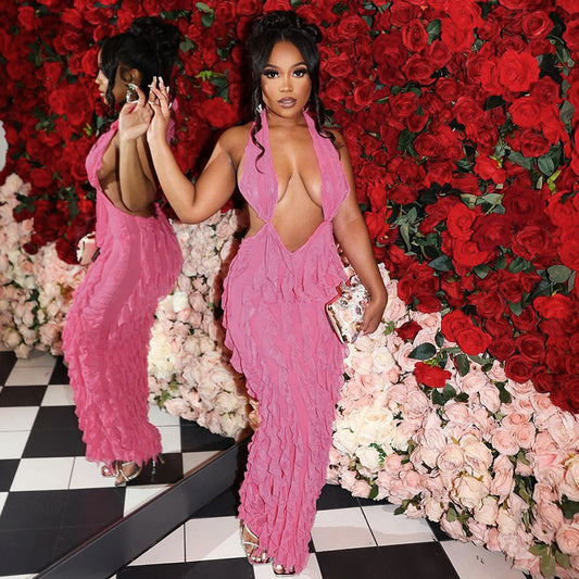 Women's Wave Pattern Chest Wrap Tied Dress