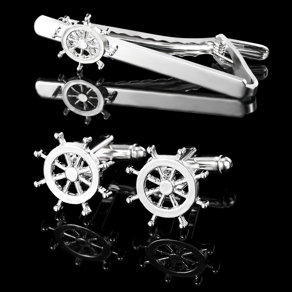 Men's Trendy Rudder Cufflinks and Tie Clip Set
