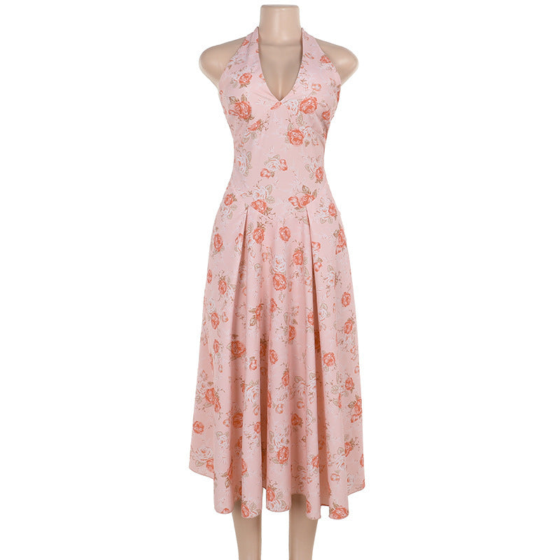 Floral Print Halter A- Line Dress Women