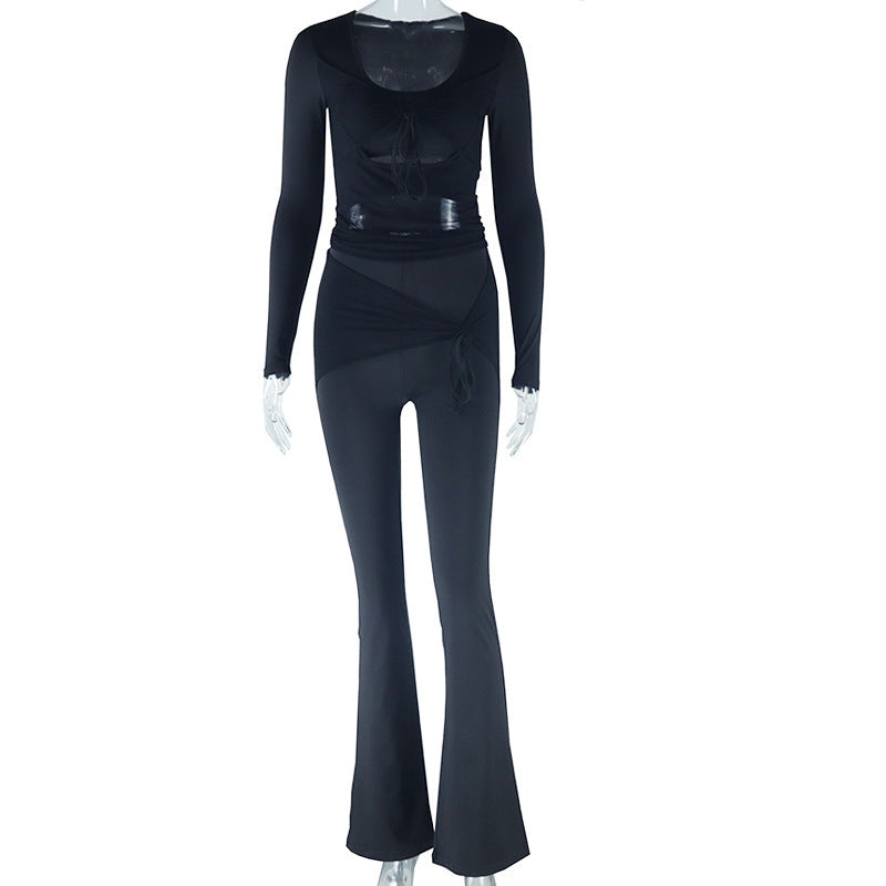 Women's Solid Color Casual Suit Mesh Stitching