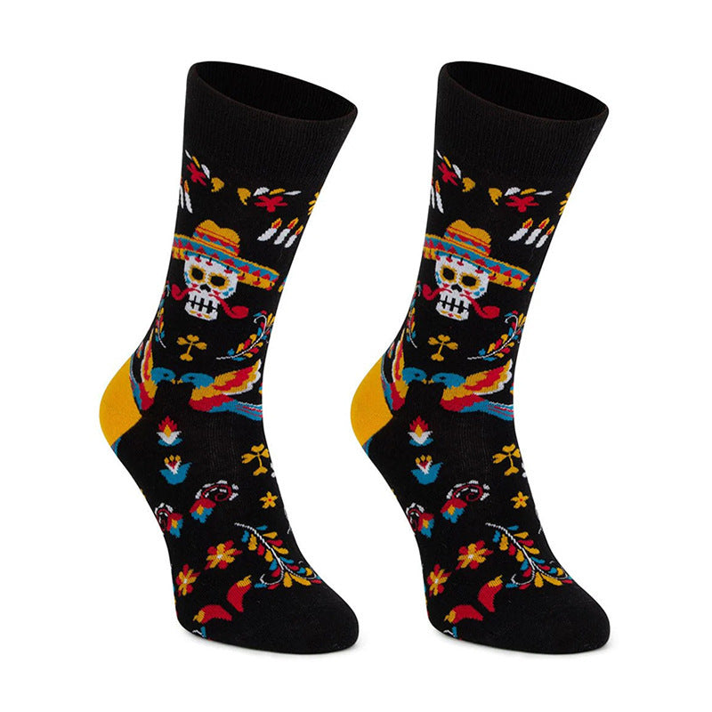 Colorful Skull Jacquard Trendy Cotton Socks For Men
