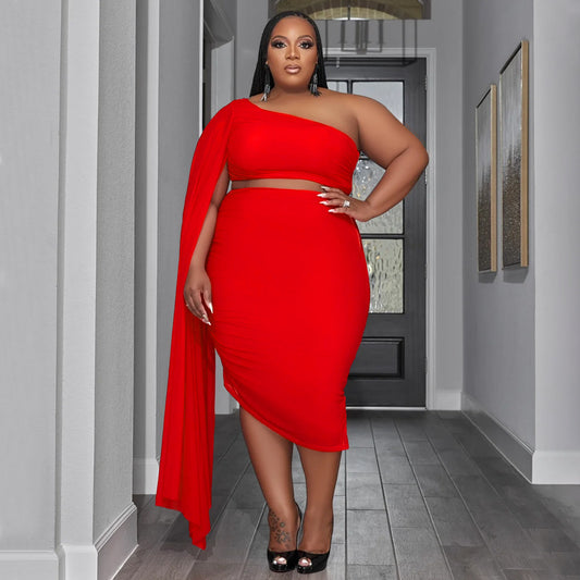 New Fashion Women's High-elastic Off-shoulder Long-train Sleeve Pleated Two-piece Set