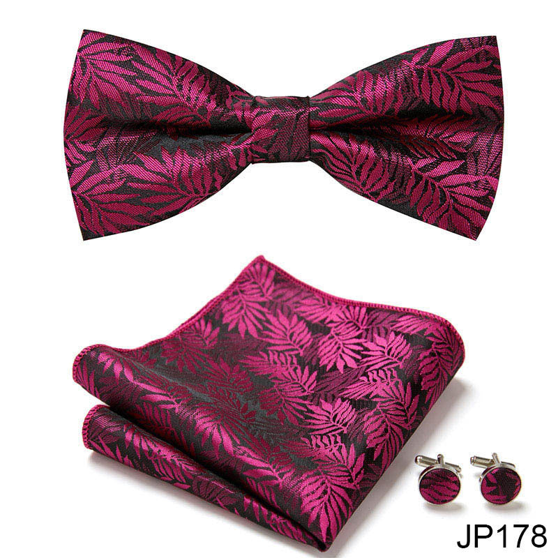 Men's Formal Bow Tie Handkerchief and Cuff links Set