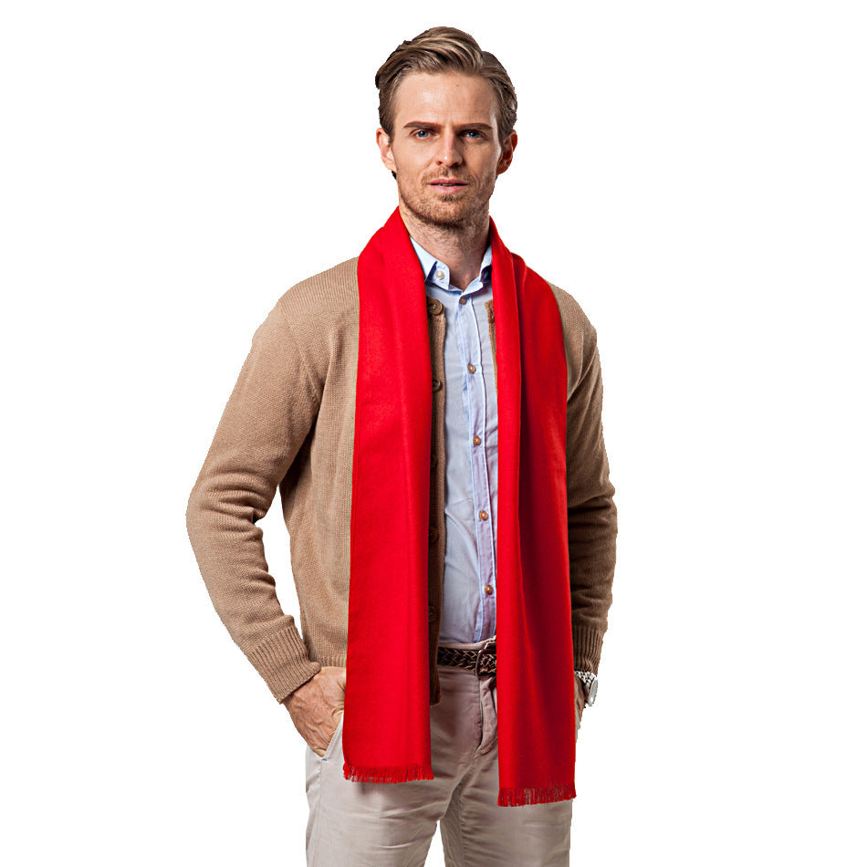 Men's Solid Color Double-sided Velvet Tassel Scarf For Men