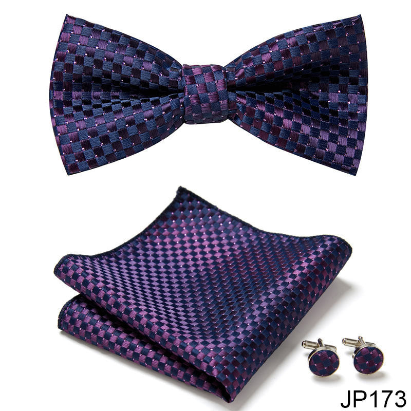 Men's Formal Bow Tie Handkerchief and Cuff links Set