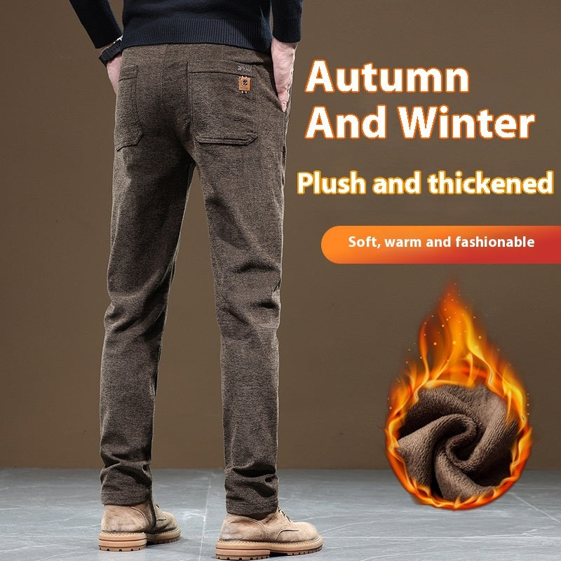 Men's Slim Fit Straight Fleece-lined Thick Business Casual Pants