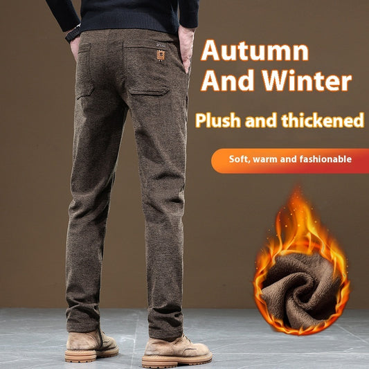 Men's Slim Fit Straight Fleece-lined Thick Business Casual Pants