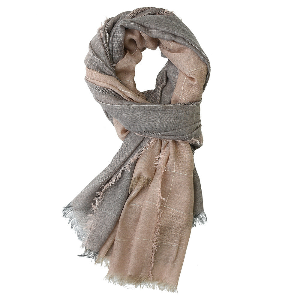 Men's Winter Dual-color Patchwork Plaid Tassel Large Size Scarf