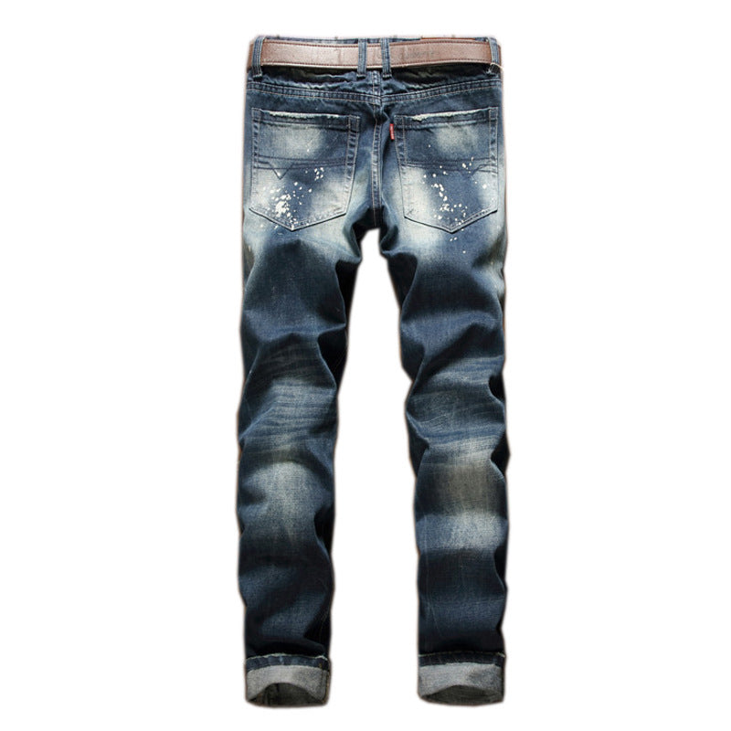 Men's Straight Slim Splash-ink Old Fashion Jeans