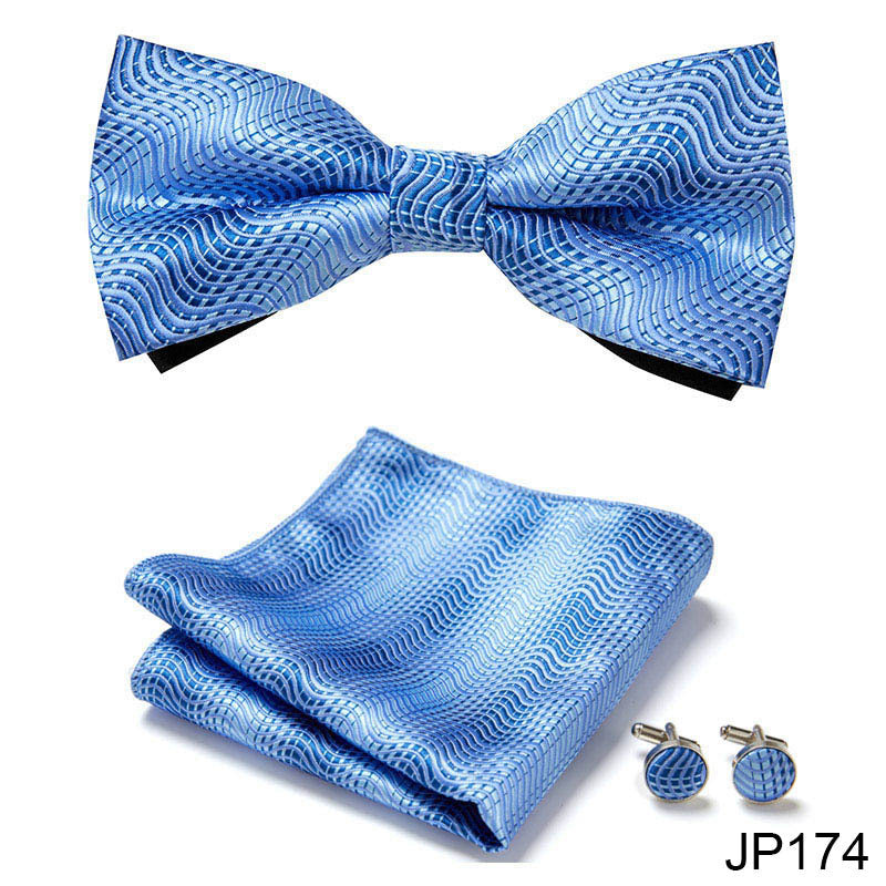 Men's Formal Bow Tie Handkerchief and Cuff links Set
