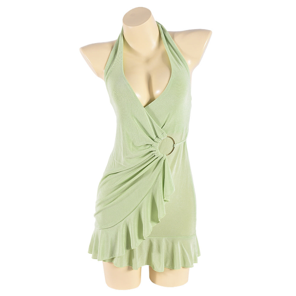 Women's Hollow Exposed Neck Bandeau Sexy Gloss Stretch Dress