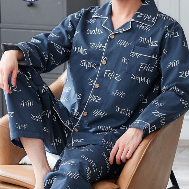 Men's Cotton Long-sleeved Pajamas