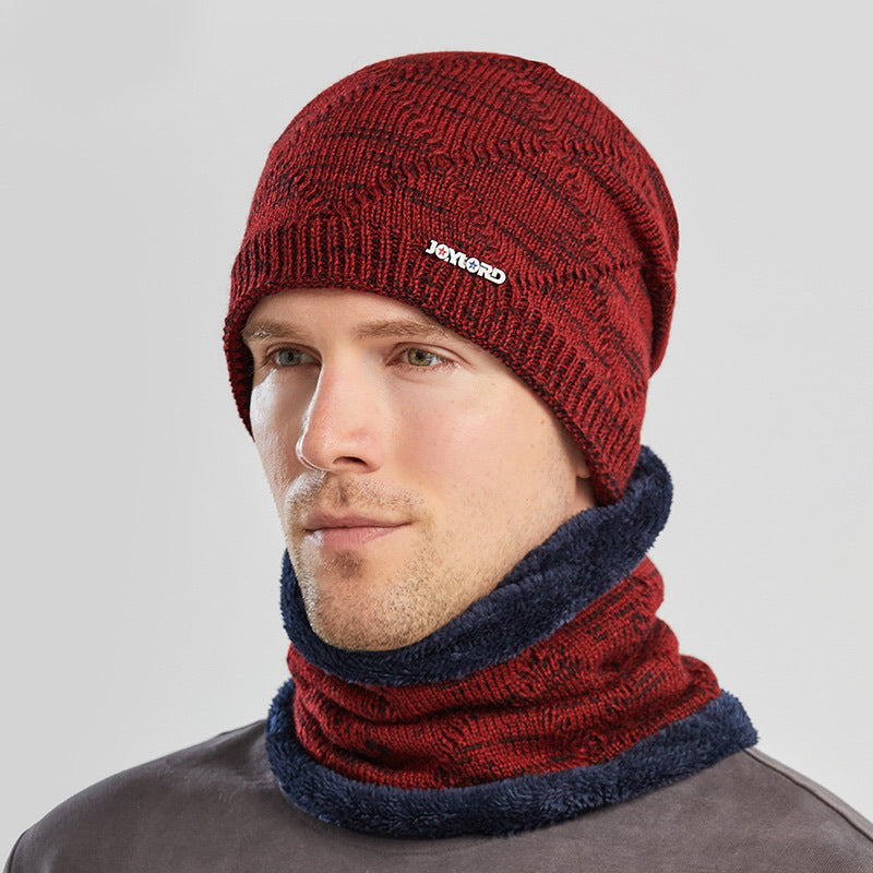 Men's Two-piece Woolen Hat With Head And Ear Protection and Neck Warmer