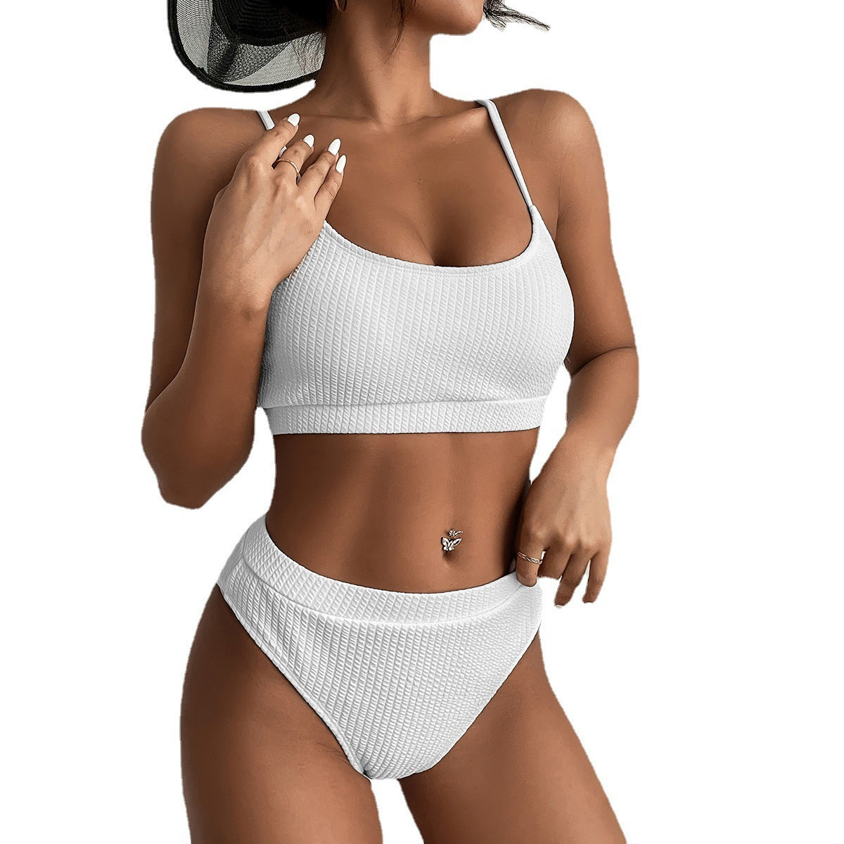 High Waist Ribbed High Cut Bikinis Set