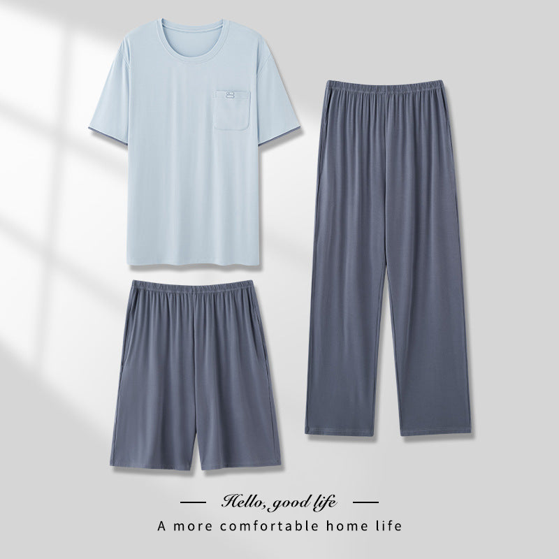 Men's Thin Short-sleeved Three-piece Pajamas set