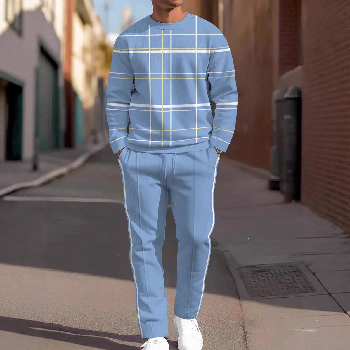 Men's Round Neck Loose Sweatshirt And Sweatpants Set