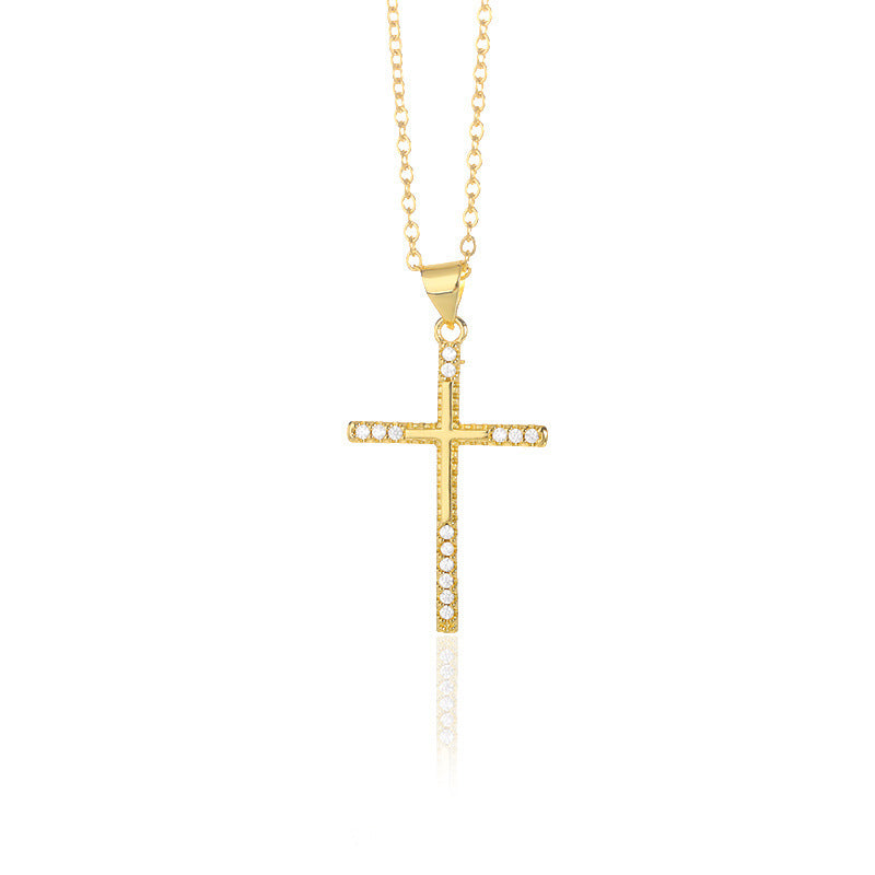 Gold Tone Zircon Cross Necklace For Men