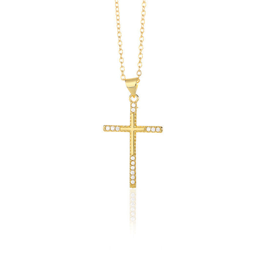 Gold Tone Zircon Cross Necklace For Men