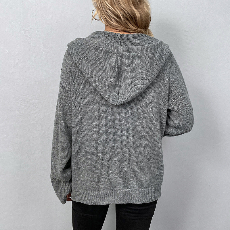 Single-breasted Hooded Sweater Women's Solid Color Cardigan Coat Clothing