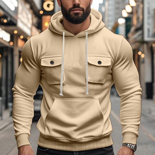 Men's  Multi-pocket Long Sleeve Solid Color Hoodies