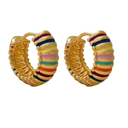 Retro Colorful Stripes Hoop Earrings Elegant Women's Light Luxury High-end Sense