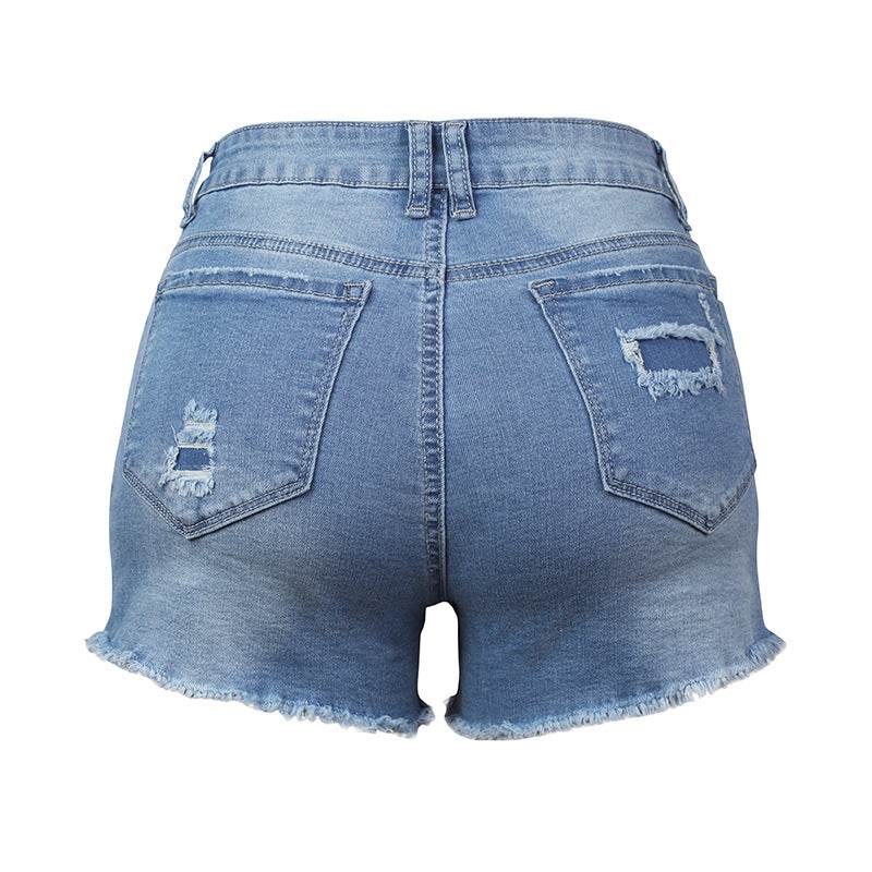 Explosive Hole Flow Patch Ladies High Stretch Denim Shorts