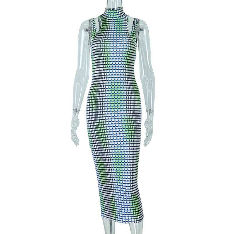 Sleeveless Patchwork Stretch Wrap-around Slim Fit Dress For Women