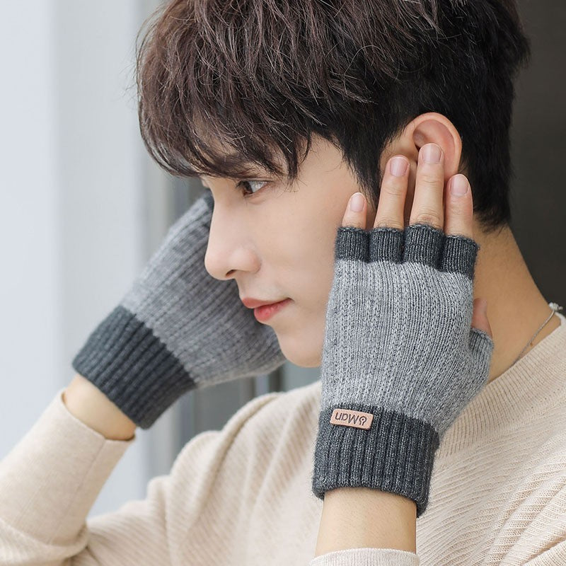 Men's Thick Knitted Half Finger Gloves