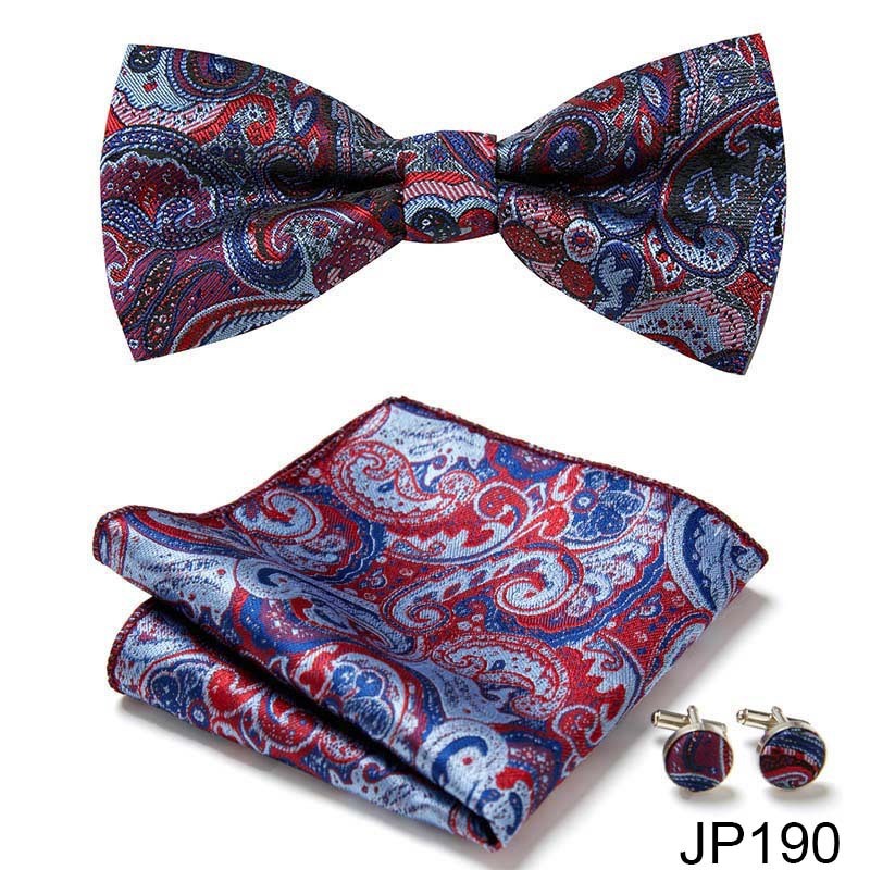 Men's Formal Bow Tie Handkerchief and Cuff links Set