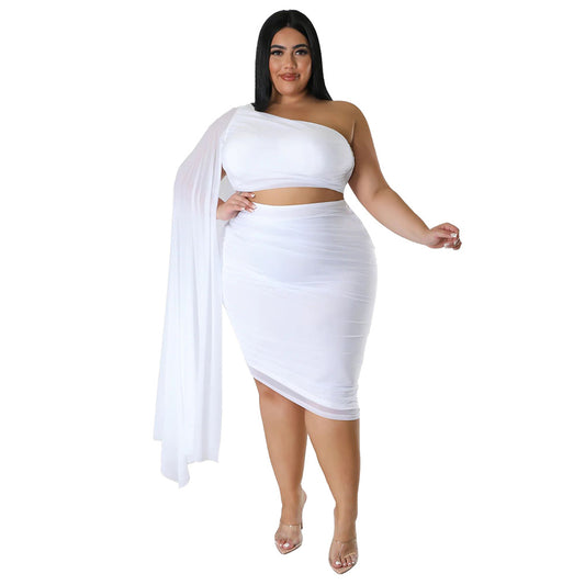 New Fashion Women's High-elastic Off-shoulder Long-train Sleeve Pleated Two-piece Set