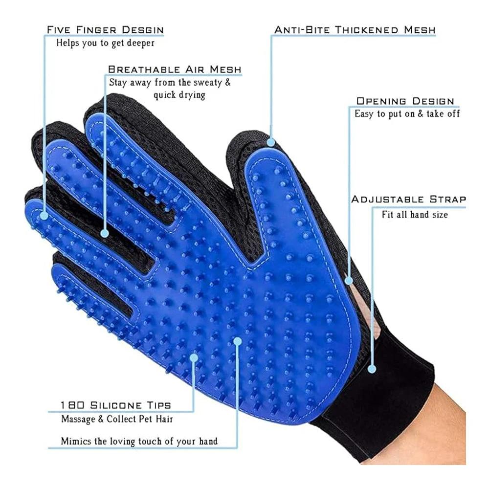 1 Pair Pet Grooming Cat Dog Rabbits Horse Gloves Pet Brush Glove Premium De-Shedding Glove by GJG Denim
