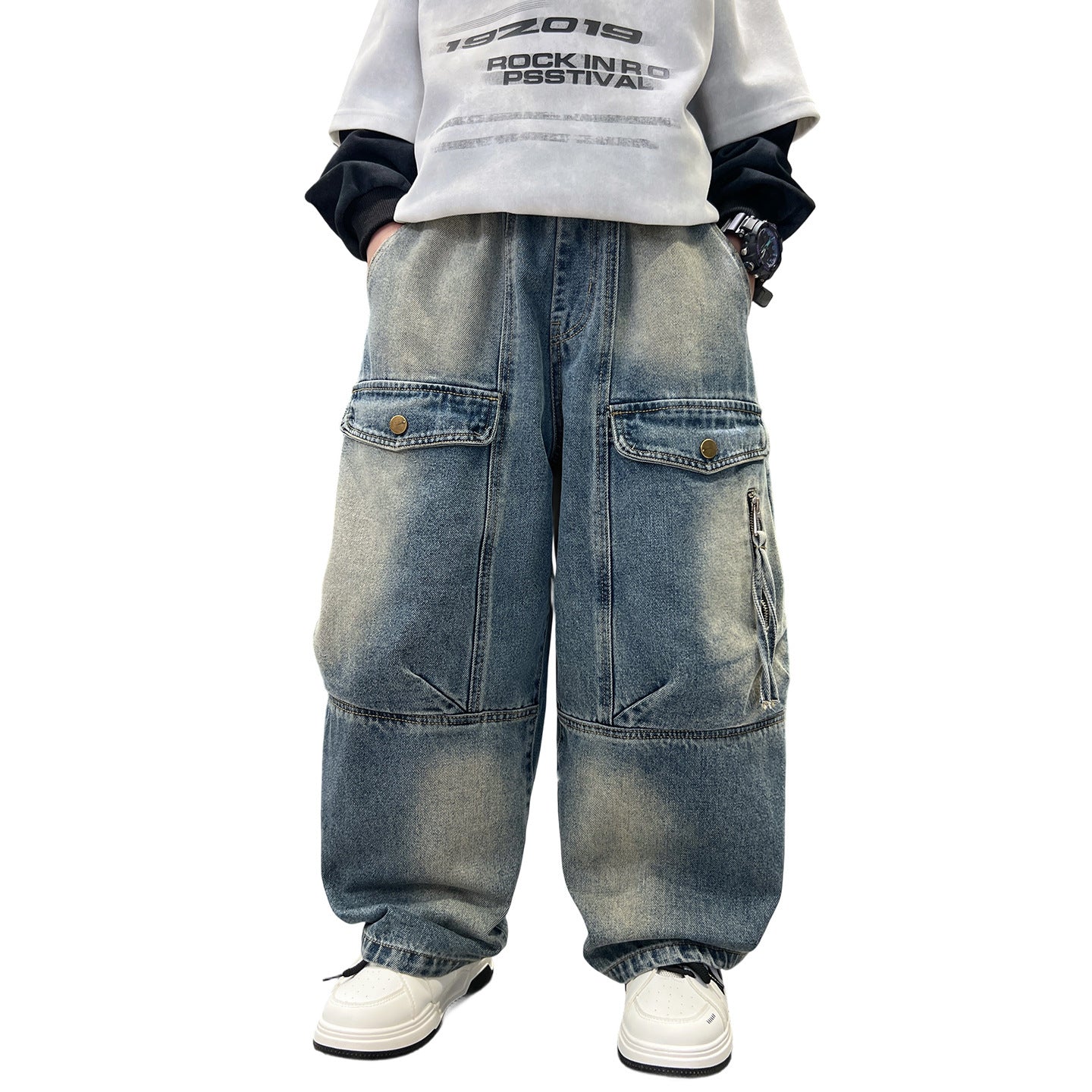 Simple And Versatile Boys' Pants Loose Cargo Jeans