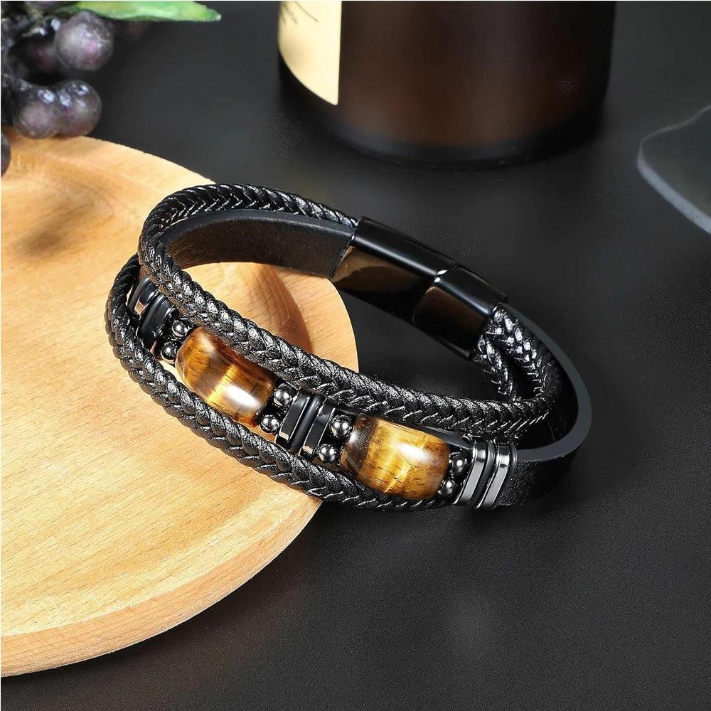 Natural Tiger Eye Stone Bracelet For Men by GJG Denim