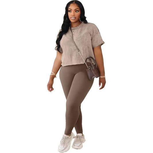 Women's Printed Casual Sports Two-Piece Set by GJG Denim