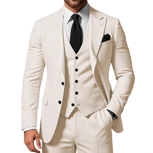 Men's Solid Color 2-piece Buckle Casual Jacket Vest Pants Suit