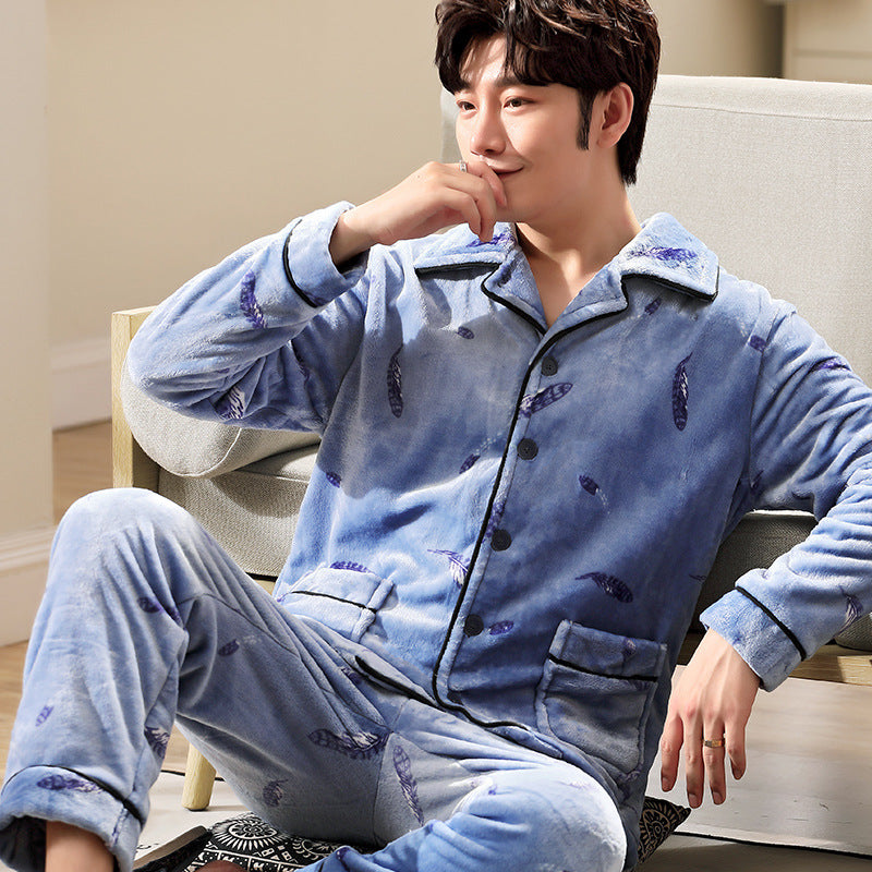 Men's Long-sleeved Flannel Warm Pajamas