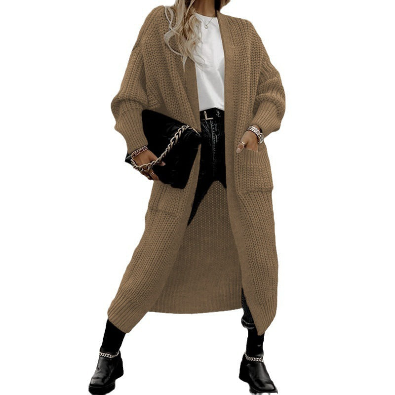 Women's Knitted Plus Size Long Cardigan w/ Pocket