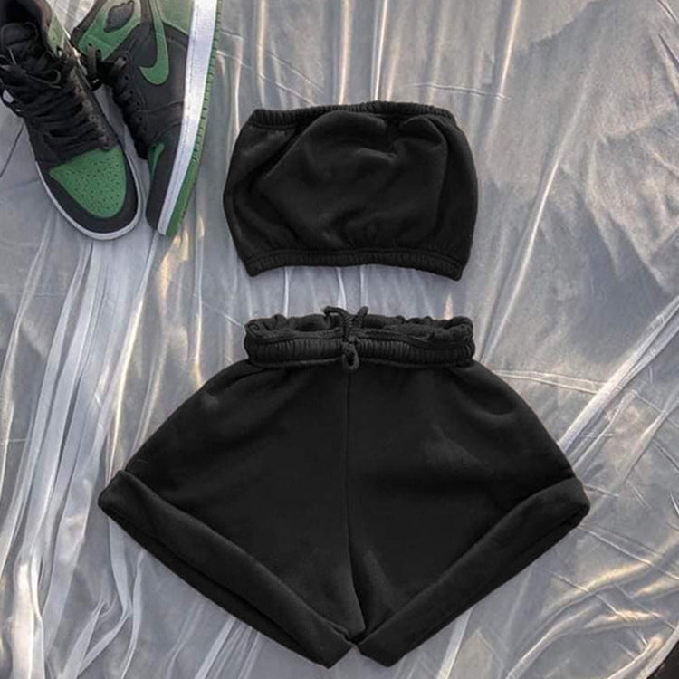 High Waist Lace-up Fashion Casual Shorts And Chest Wrap Suit Women