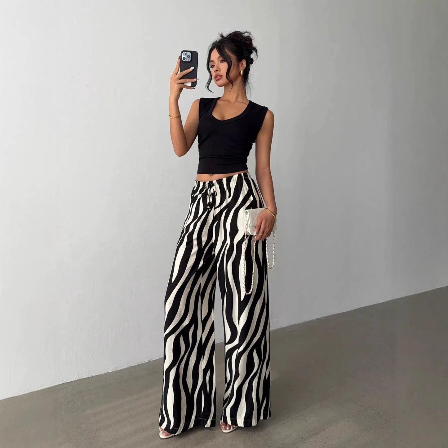Elegant Printed Wide-Leg Pants For Women by GJG Denim