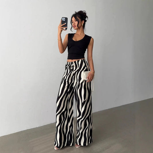 Elegant Printed Wide-Leg Pants For Women by GJG Denim