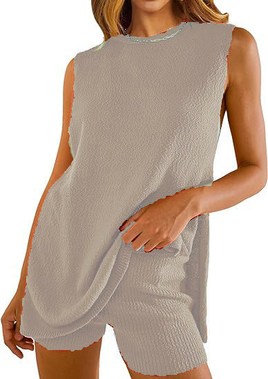 Summer Loose-fitting Casual Round-neck Vest Shorts Knitting Suit Women