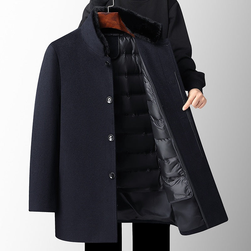 Men's Wool Overcoat Mid-length Thickening Detachable Down Feather Liner