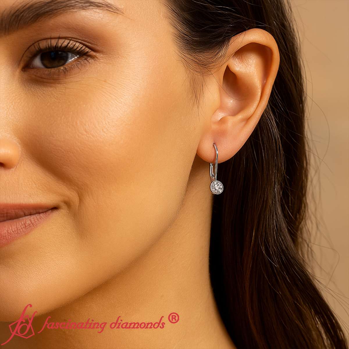 Lever Back Bezel Set Round Diamond Earrings