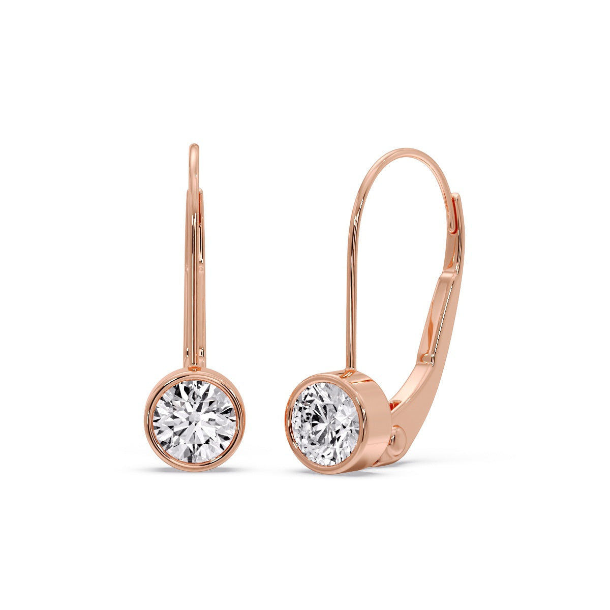 Lever Back Bezel Set Round Diamond Earrings